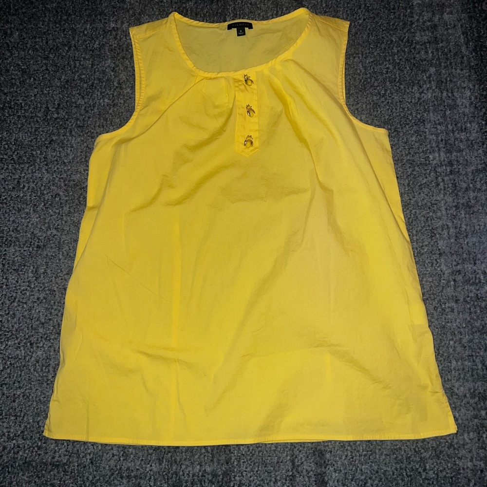 Talbots Yellow Pleated Bumblebee Button Sleeveless Spring Vacation Blouse‎ Sz 8